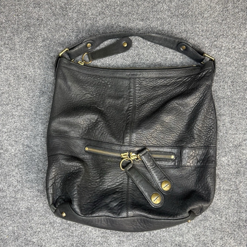 Gerard Darel Midday Midnight Black Leather Hobo Shoulder Bag Brass Hardware